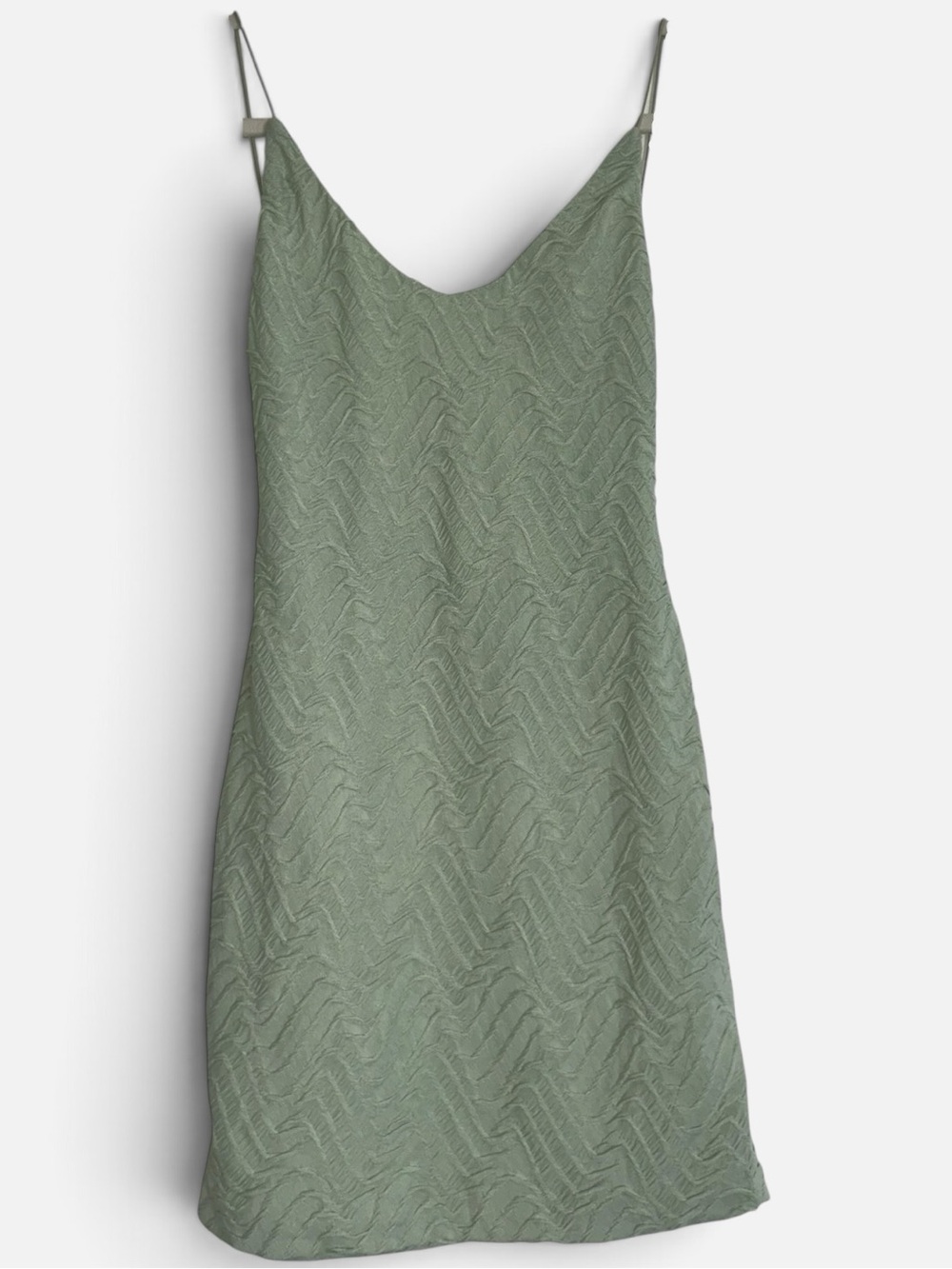 Luvalot Green Ribbed/Wave Detail Cami Mini Textured Dress Size US 4
